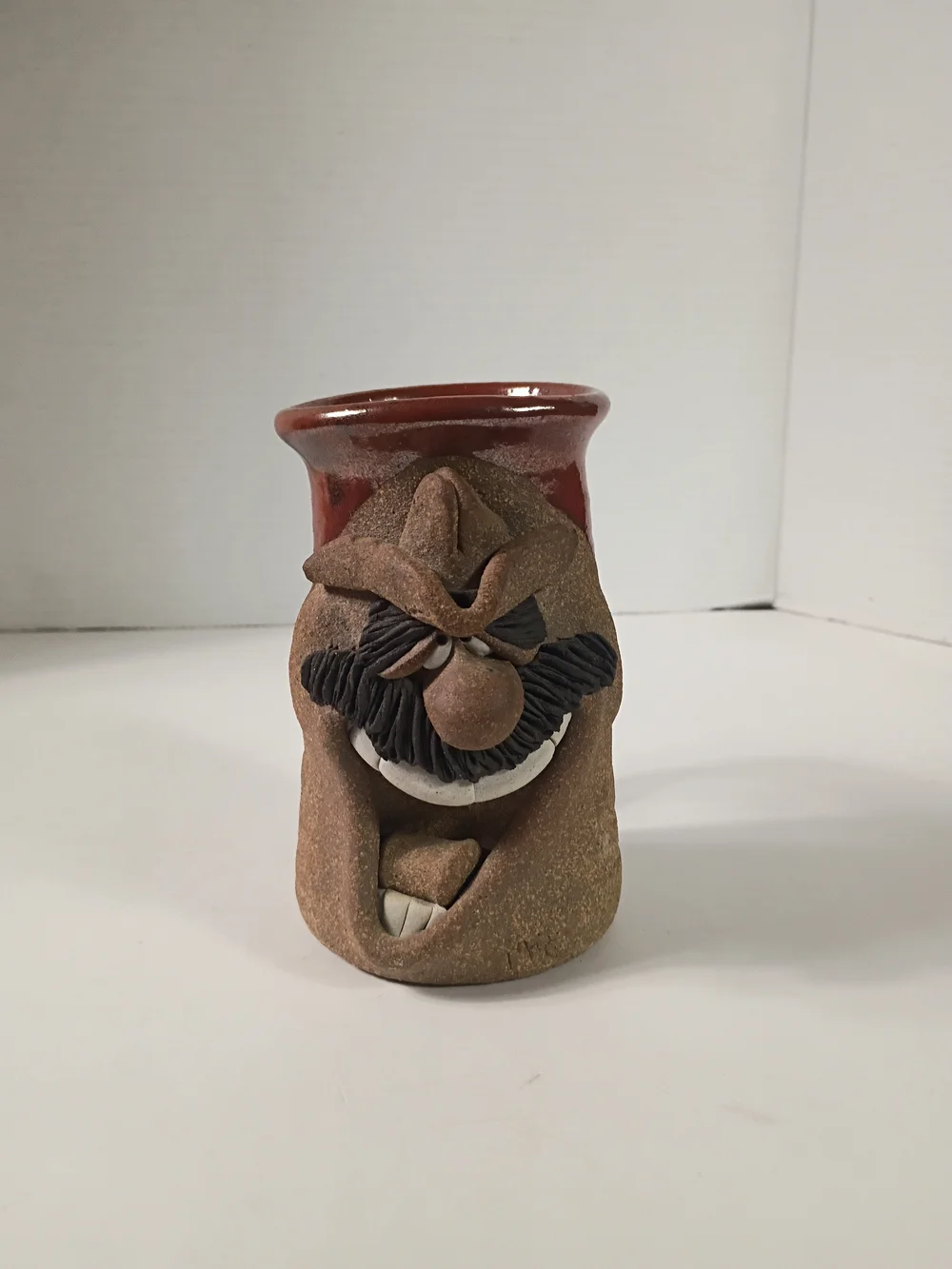 3D Art Pottery Cowboy W Hat Smiling Grinning Face Stoneware Mug 6